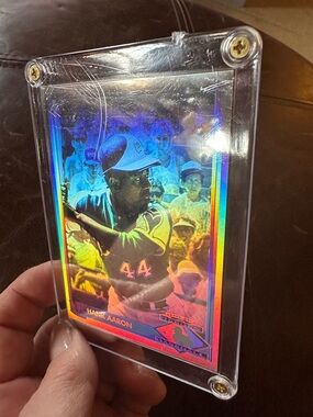 Hank Aaron #44 Holographic Baseball Card in Protective Case